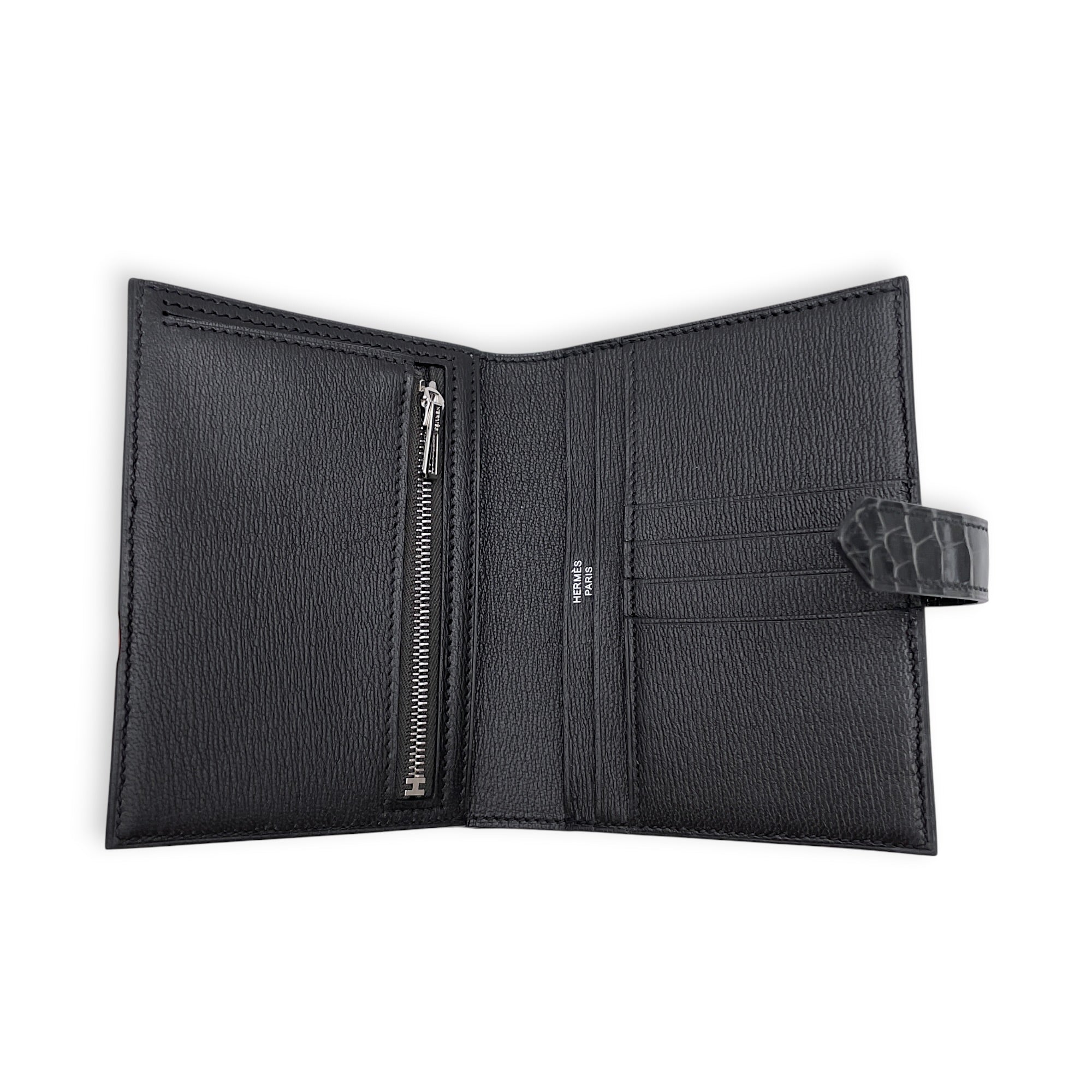 Bearn Compact Graphite Wallet in Shiny Alligator Palladium hardware CL2605-21650 4