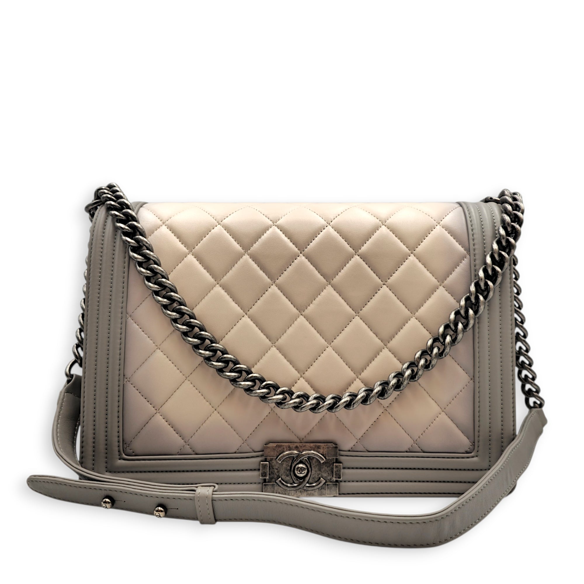 Large Le Boy 30 Grey Top Handle Bag in Calfskin Ruthenium hardware