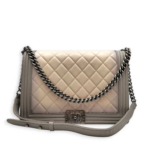 Large Le Boy 30 Grey Top Handle Bag in Calfskin Ruthenium hardware
