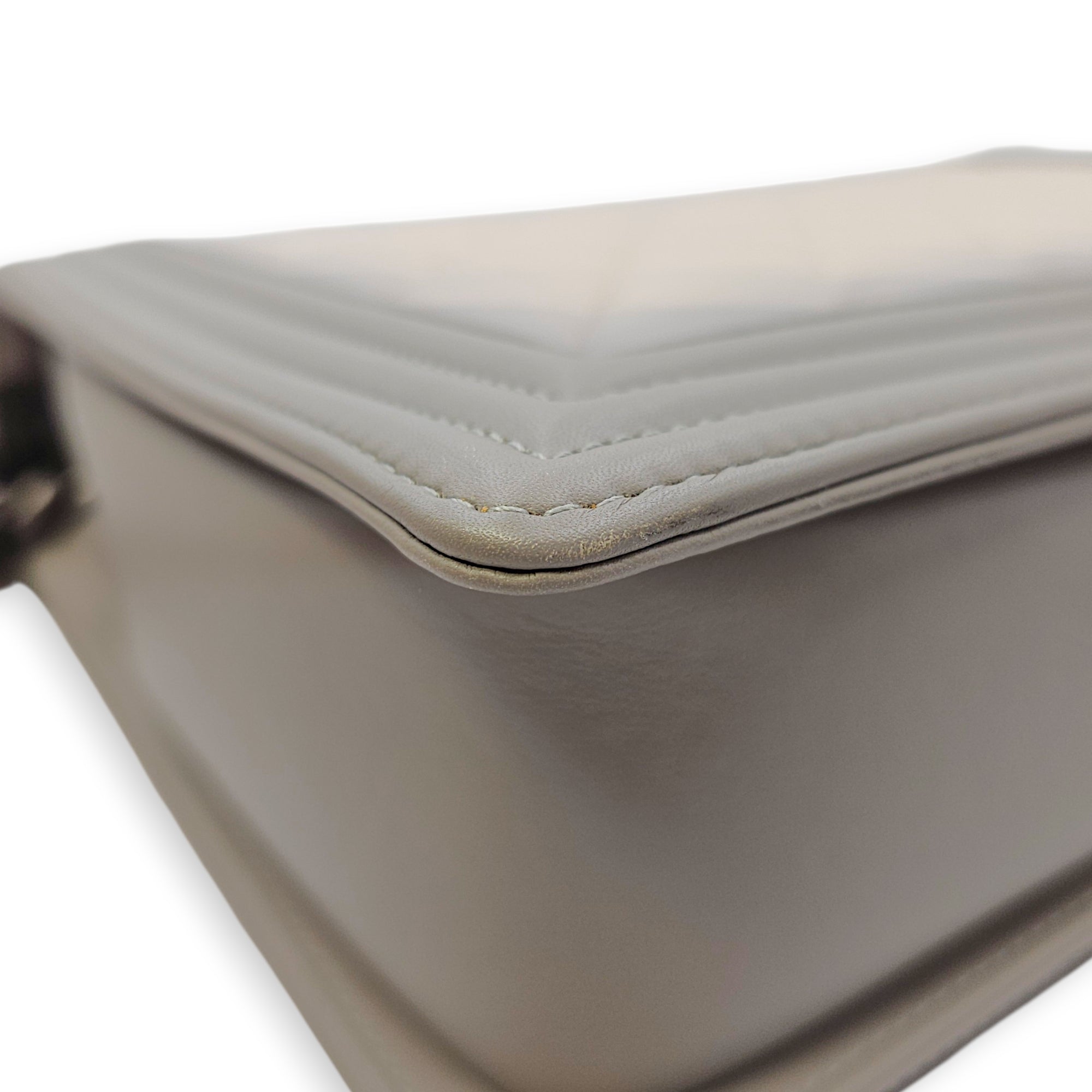 Le Boy Large Grey Top Handle Bag in Calfskin Ruthenium hardware