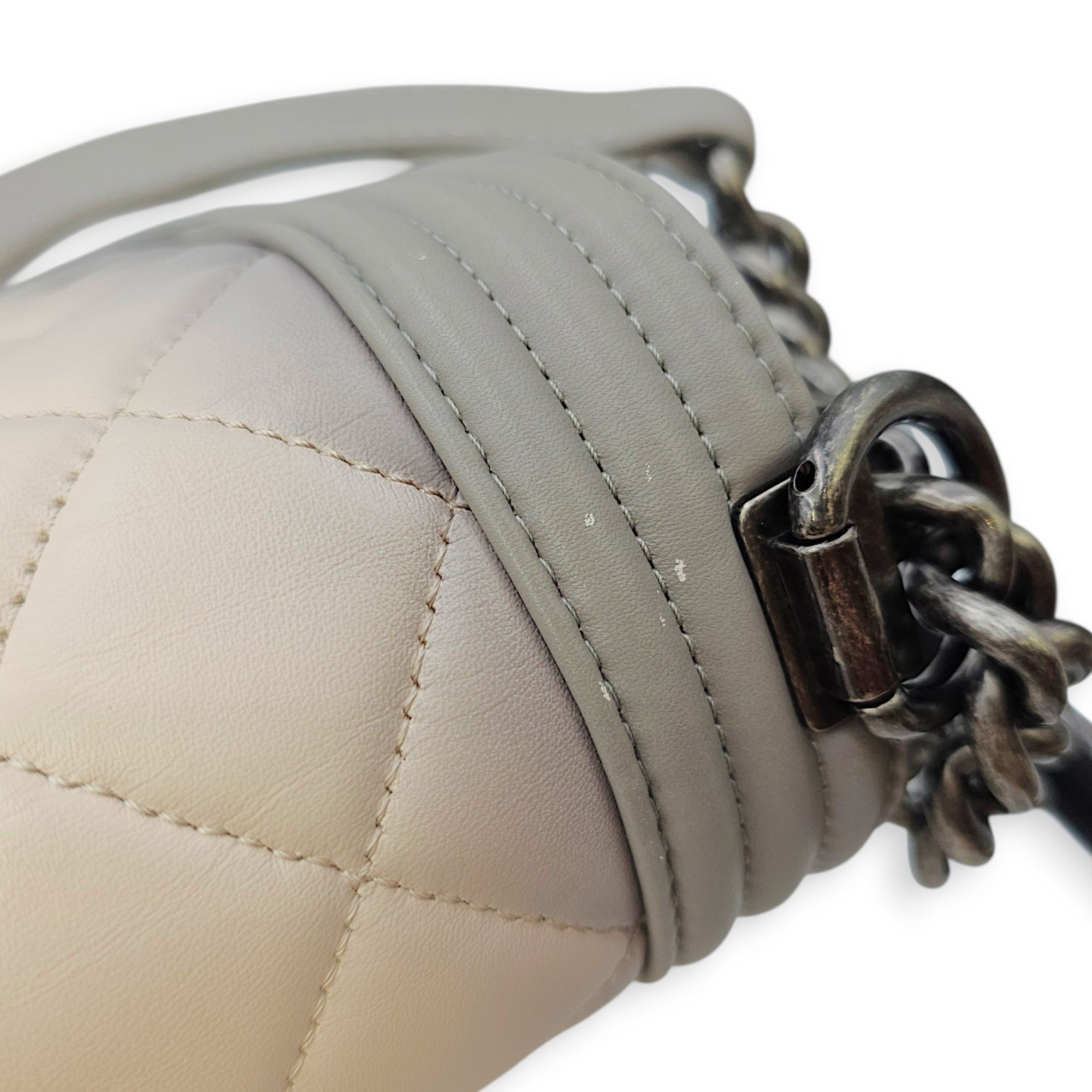 Le Boy Large Grey Top Handle Bag in Calfskin Ruthenium hardware