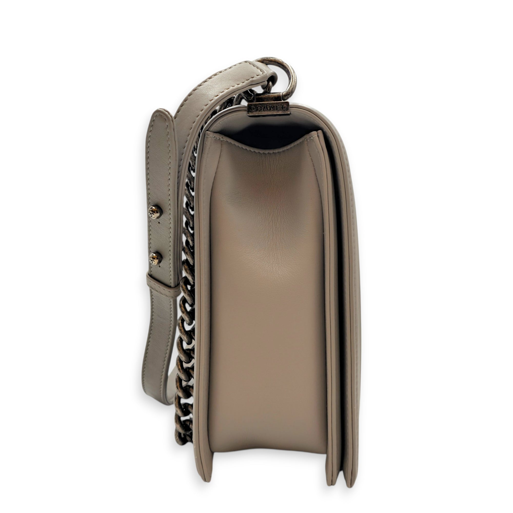 Large Le Boy 30 Grey Top Handle Bag in Calfskin Ruthenium hardware