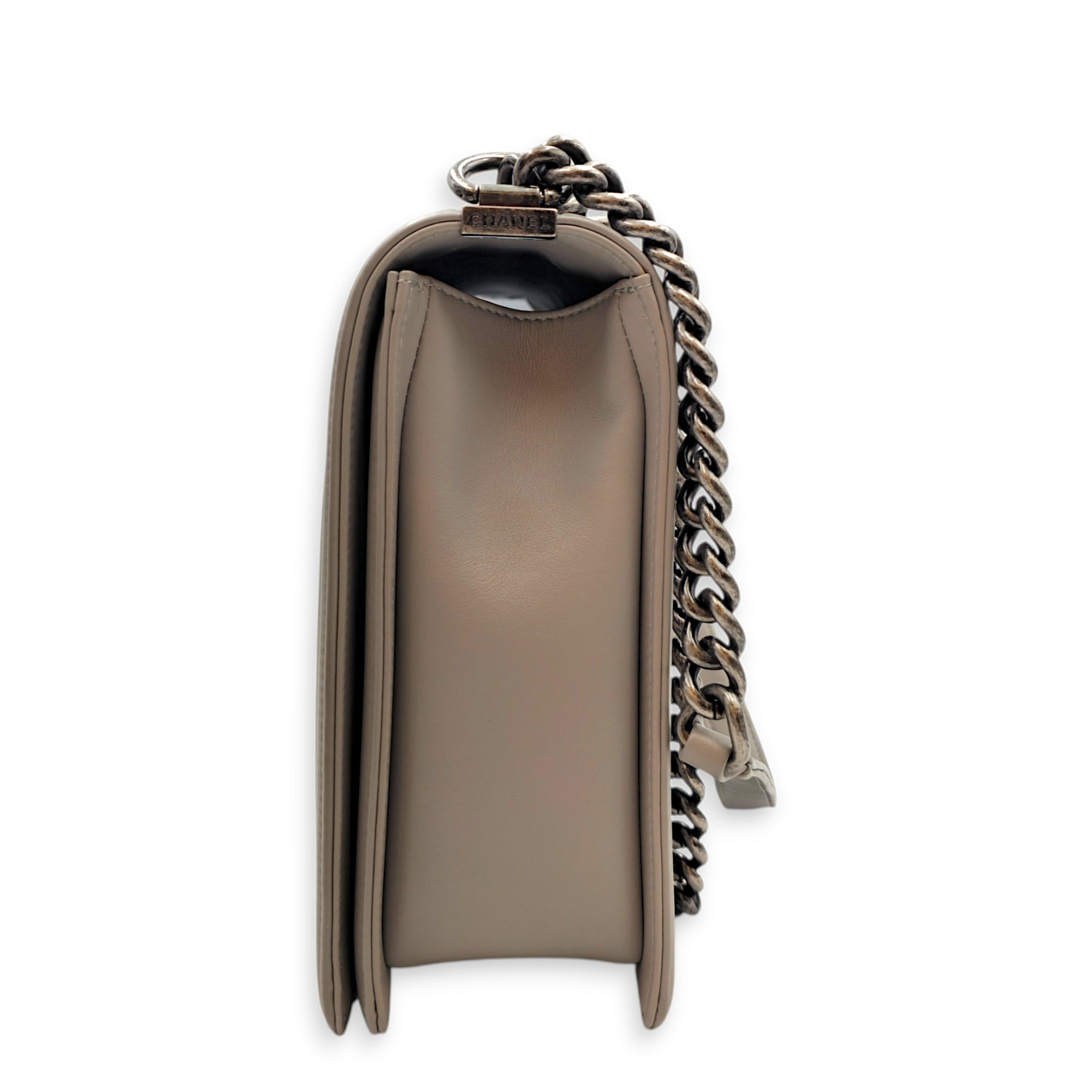 Large Le Boy 30 Grey Top Handle Bag in Calfskin Ruthenium hardware