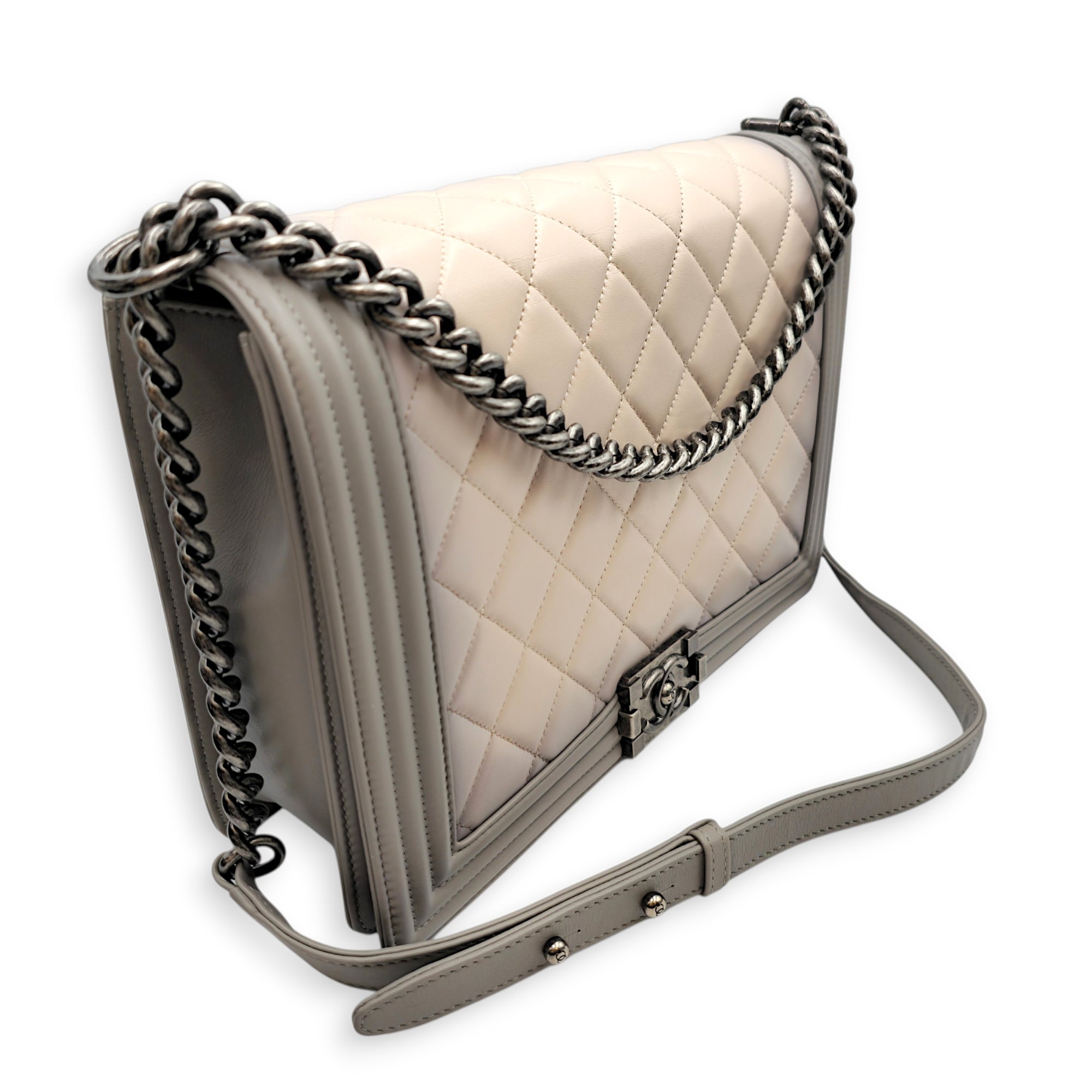 Large Le Boy 30 Grey Top Handle Bag in Calfskin Ruthenium hardware