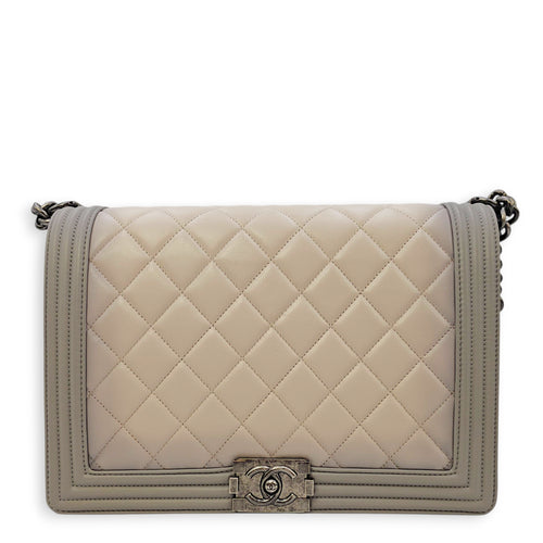 Le Boy Large Grey Top Handle Bag in Calfskin Ruthenium hardware