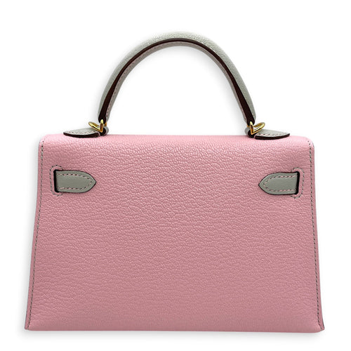 HSS Sellier Kelly 20 Rose Sakura/Gris Perle in Chevre Mysore Gold hardware CL2605-21679 2