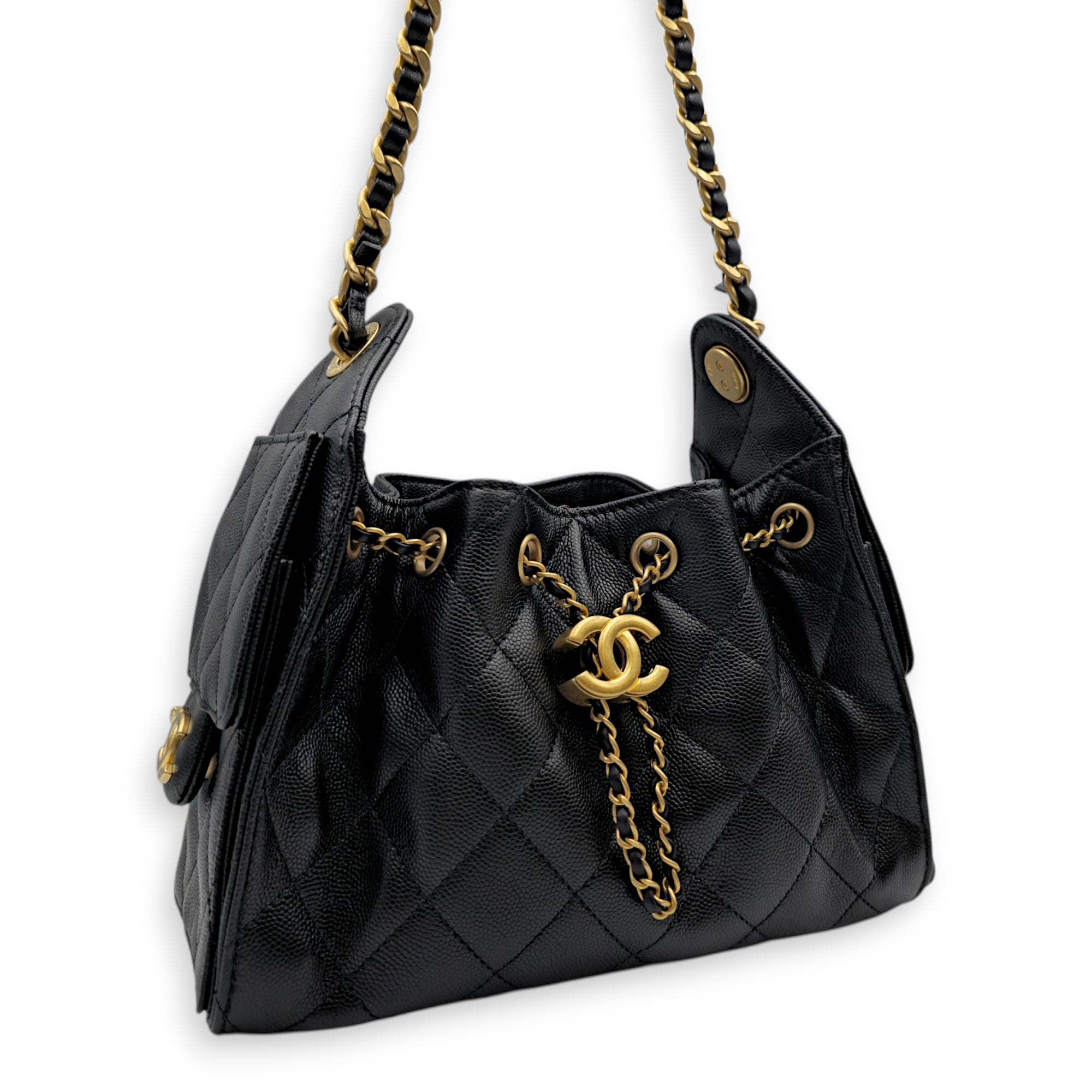 C25 Mini Black Shoulder Bag in Caviar Leather Gold hardware CL2605-21682 7