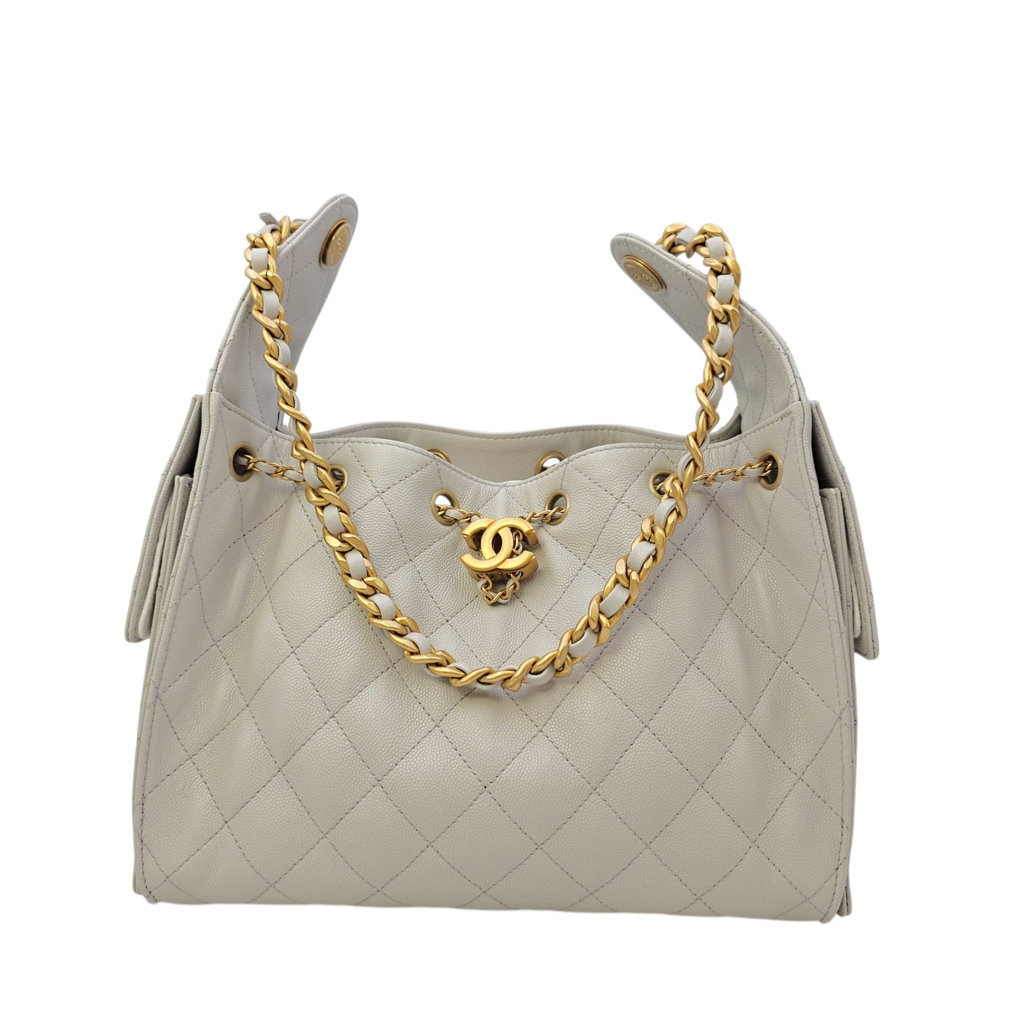 C25 Small Grey Shoulder Bag in Caviar Leather Gold hardware CL2605-21731 13