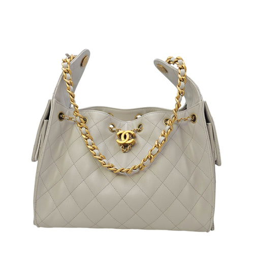 C25 Small Grey Shoulder Bag in Caviar Leather Gold hardware CL2605-21731 13