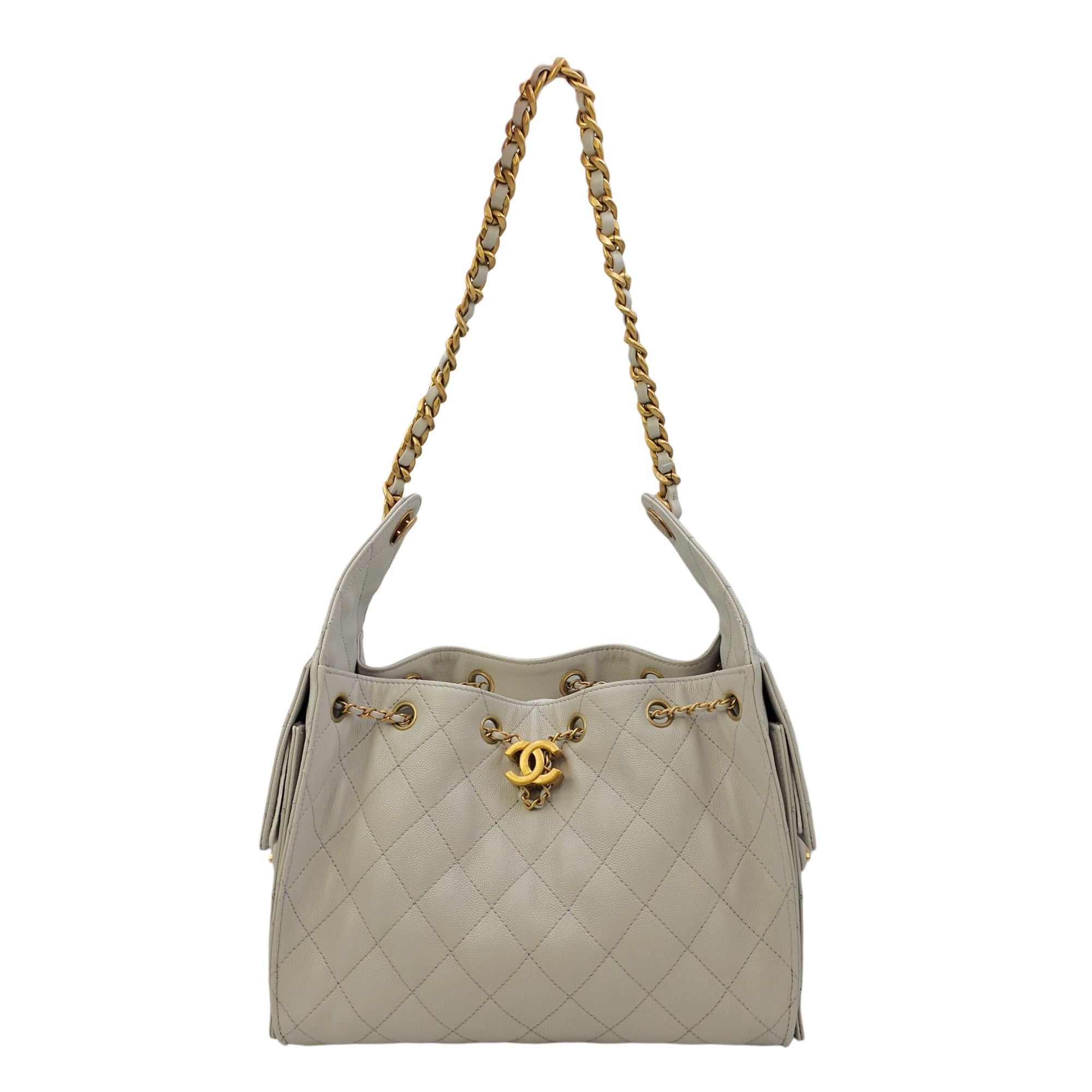 C25 Small Grey Shoulder Bag in Caviar Leather Gold hardware CL2605-21731 14