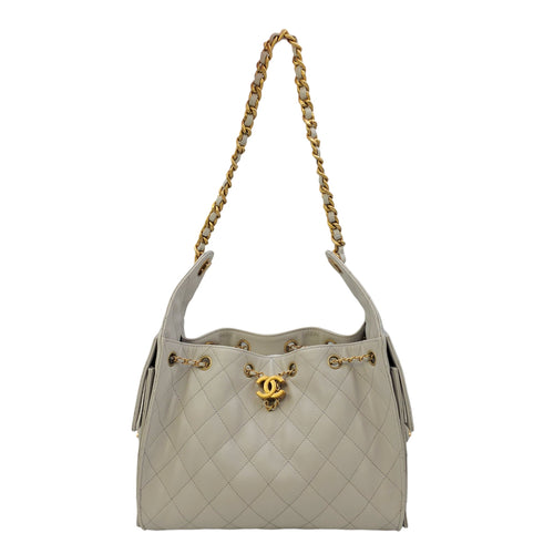 C25 Small Grey Shoulder Bag in Caviar Leather Gold hardware CL2605-21731 14