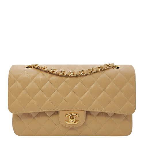 Classic Flap Medium Beige Shoulder Bag in Caviar Leather Gold hardware CL2606-21744 1