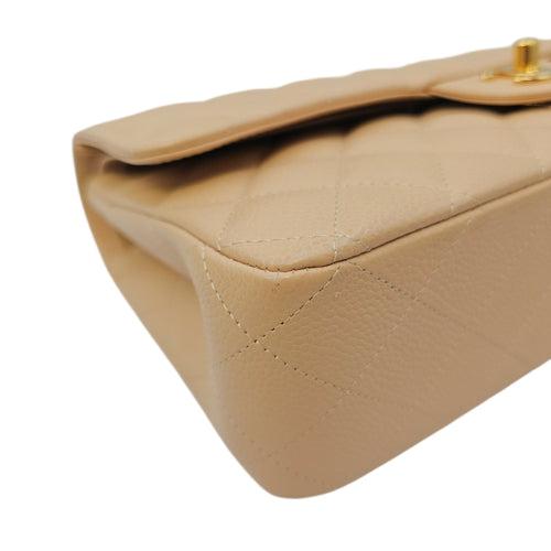 Classic Flap Medium Beige Shoulder Bag in Caviar Leather Gold hardware CL2606-21744 10
