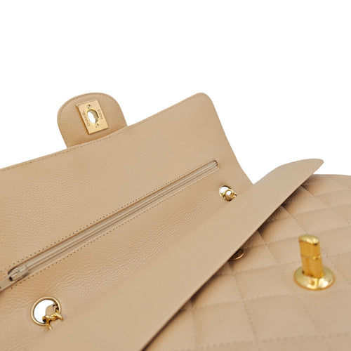 Classic Flap Medium Beige Shoulder Bag in Caviar Leather Gold hardware CL2606-21744 11
