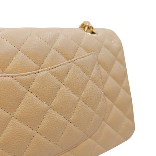 Classic Flap Medium Beige Shoulder Bag in Caviar Leather Gold hardware CL2606-21744 13