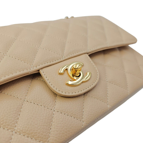 Classic Flap Medium Beige Shoulder Bag in Caviar Leather Gold hardware CL2606-21744 14