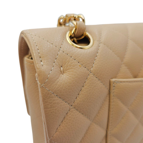 Classic Flap Medium Beige Shoulder Bag in Caviar Leather Gold hardware CL2606-21744 15