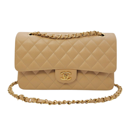 Classic Flap Medium Beige Shoulder Bag in Caviar Leather Gold hardware CL2606-21744 16