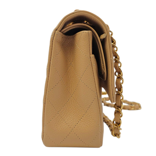 Classic Flap Medium Beige Shoulder Bag in Caviar Leather Gold hardware CL2606-21744 3