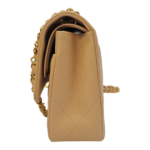 Classic Flap Medium Beige Shoulder Bag in Caviar Leather Gold hardware CL2606-21744 4