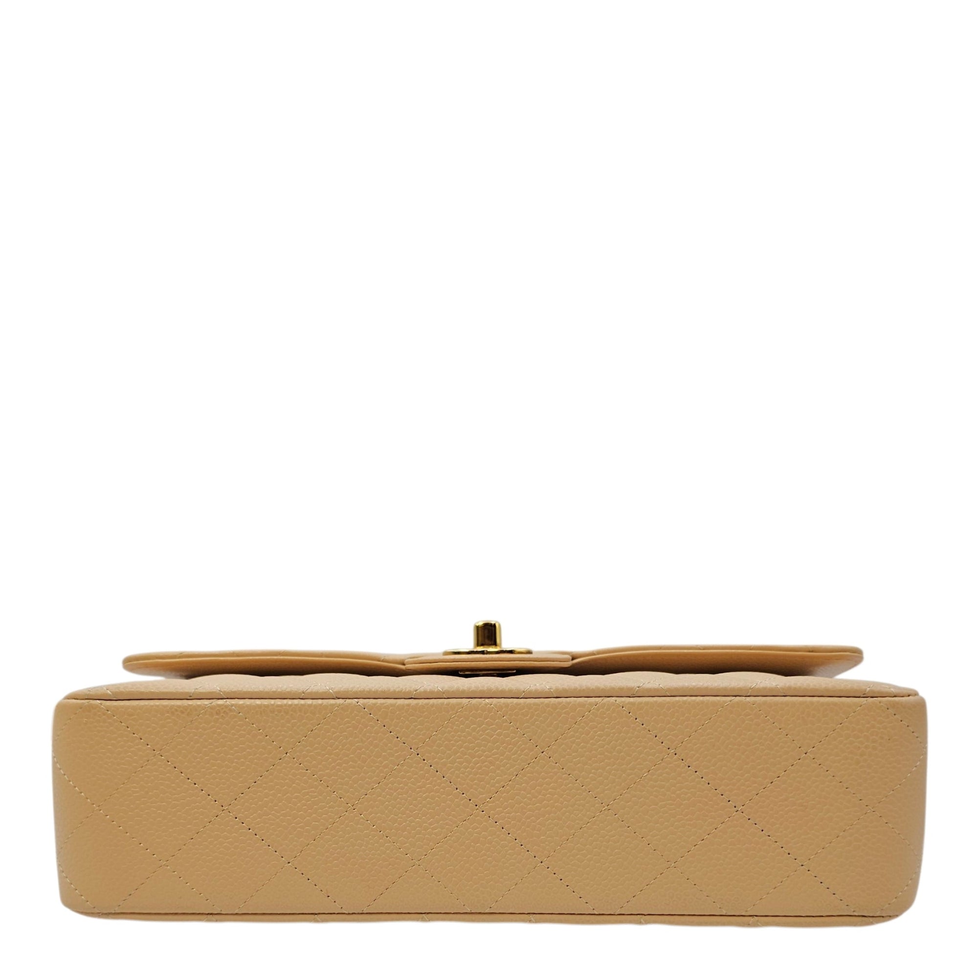 Classic Flap Medium Beige Shoulder Bag in Caviar Leather Gold hardware CL2606-21744 5