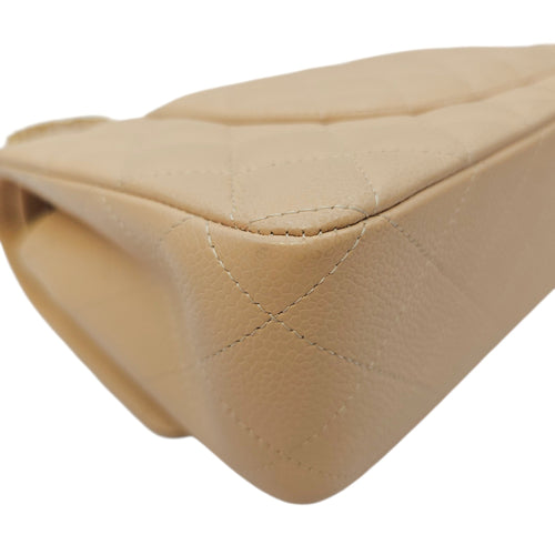 Classic Flap Medium Beige Shoulder Bag in Caviar Leather Gold hardware CL2606-21744 8