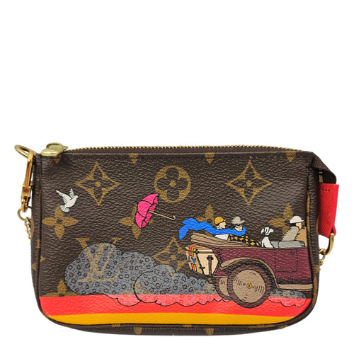 Limited Edition Pochette “Evasion” Christmas Animation Mini Brown Coin Purse in Canvas Gold hardware CL2606-21759 1