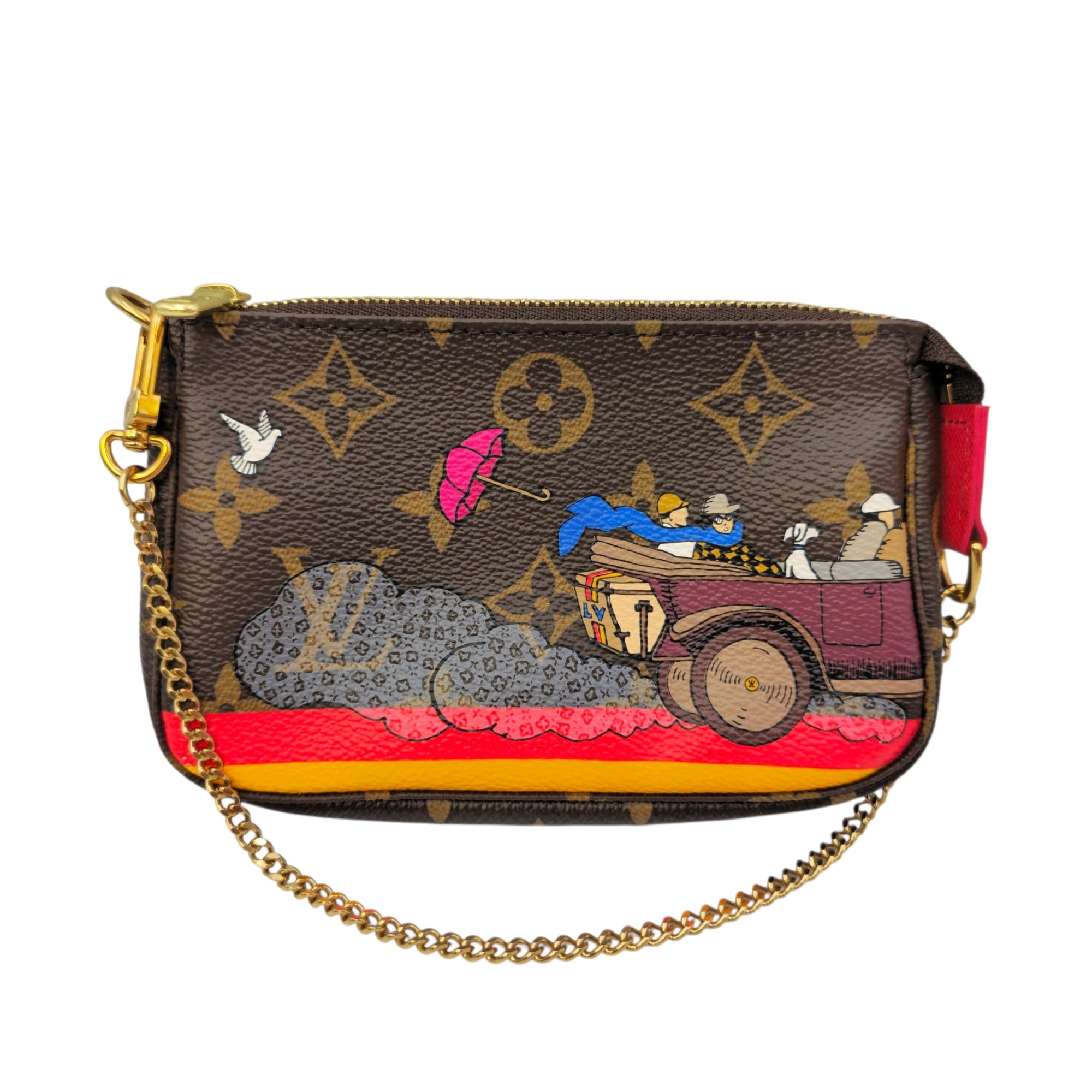 Limited Edition Pochette “Evasion” Christmas Animation Mini Brown Coin Purse in Canvas Gold hardware CL2606-21759 13