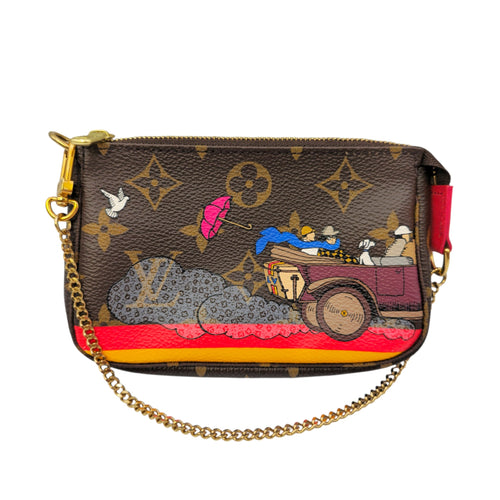 Limited Edition Pochette “Evasion” Christmas Animation Mini Brown Coin Purse in Canvas Gold hardware CL2606-21759 13