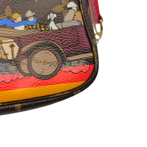 Limited Edition Pochette “Evasion” Christmas Animation Mini Brown Coin Purse in Canvas Gold hardware CL2606-21759 7