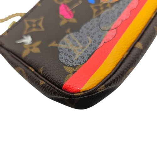 Limited Edition Pochette “Evasion” Christmas Animation Mini Brown Coin Purse in Canvas Gold hardware CL2606-21759 9