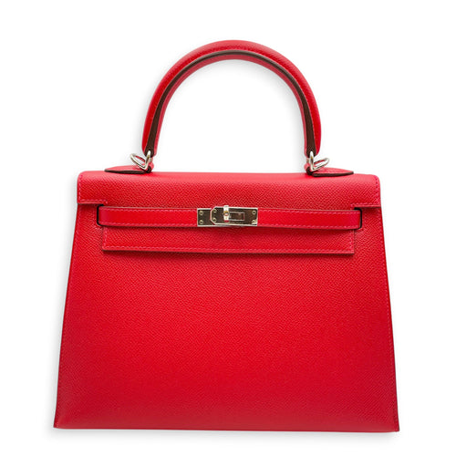 Sellier Kelly 25 Rouge Casaque in Epsom Palladium hardware CL2606-21779 1
