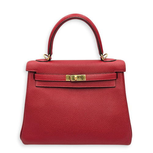 Kelly 25 Rouge vif in Togo Gold hardware CL2606-21785 1