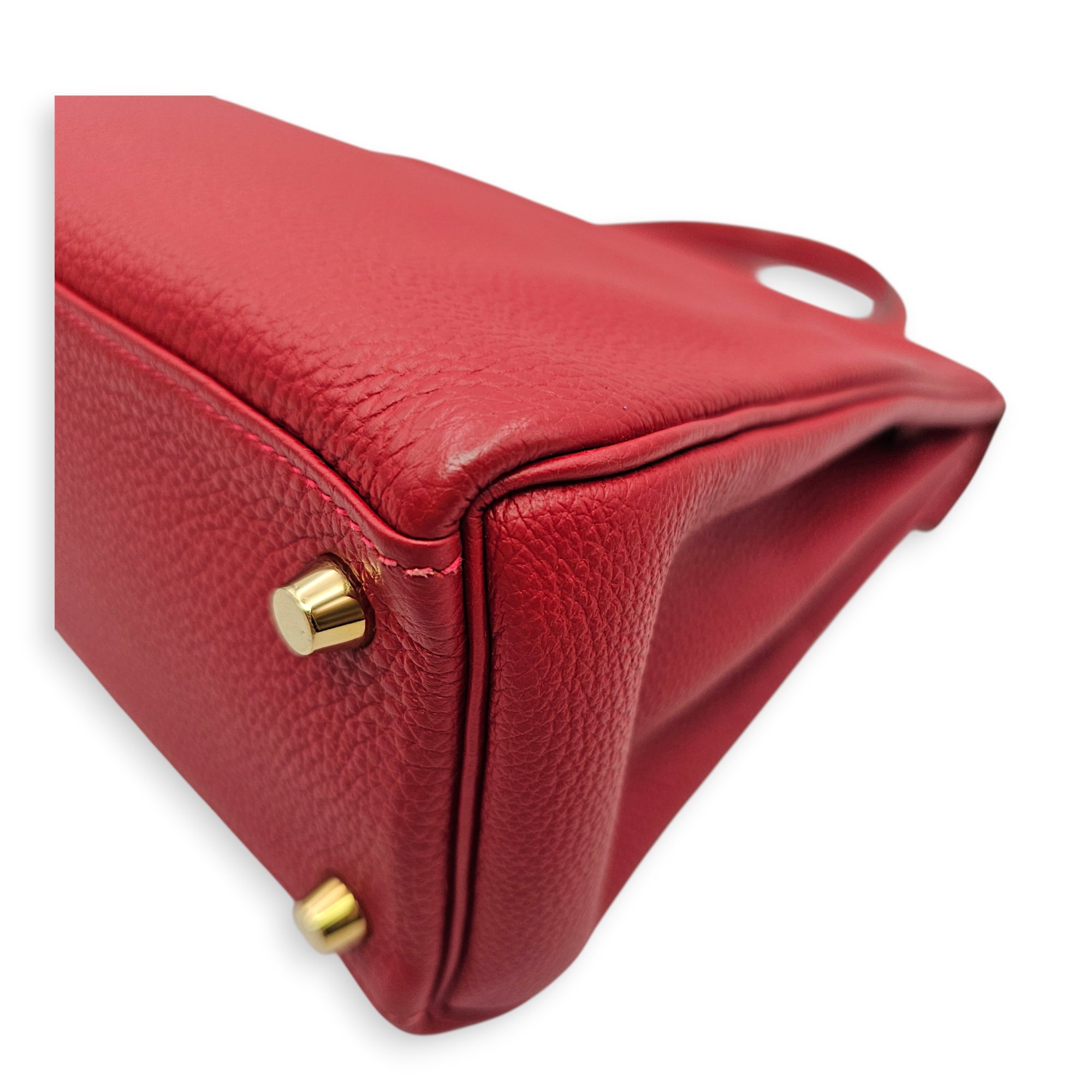 Kelly 25 Rouge vif in Togo Gold hardware CL2606-21785 11