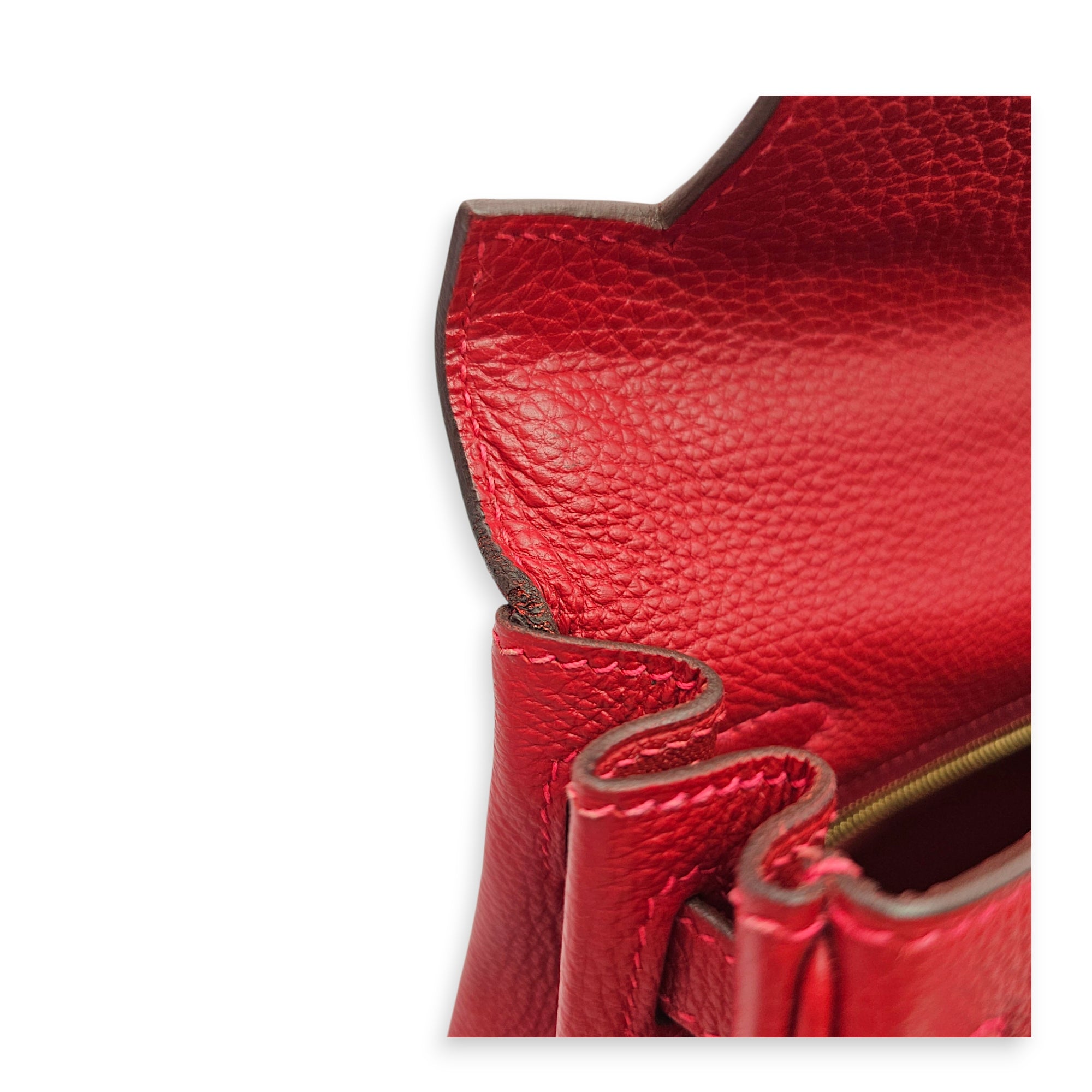 Kelly 25 Rouge vif in Togo Gold hardware CL2606-21785 12