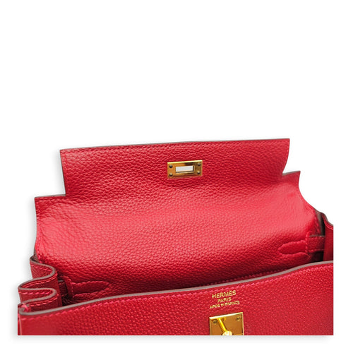 Kelly 25 Rouge vif in Togo Gold hardware CL2606-21785 14