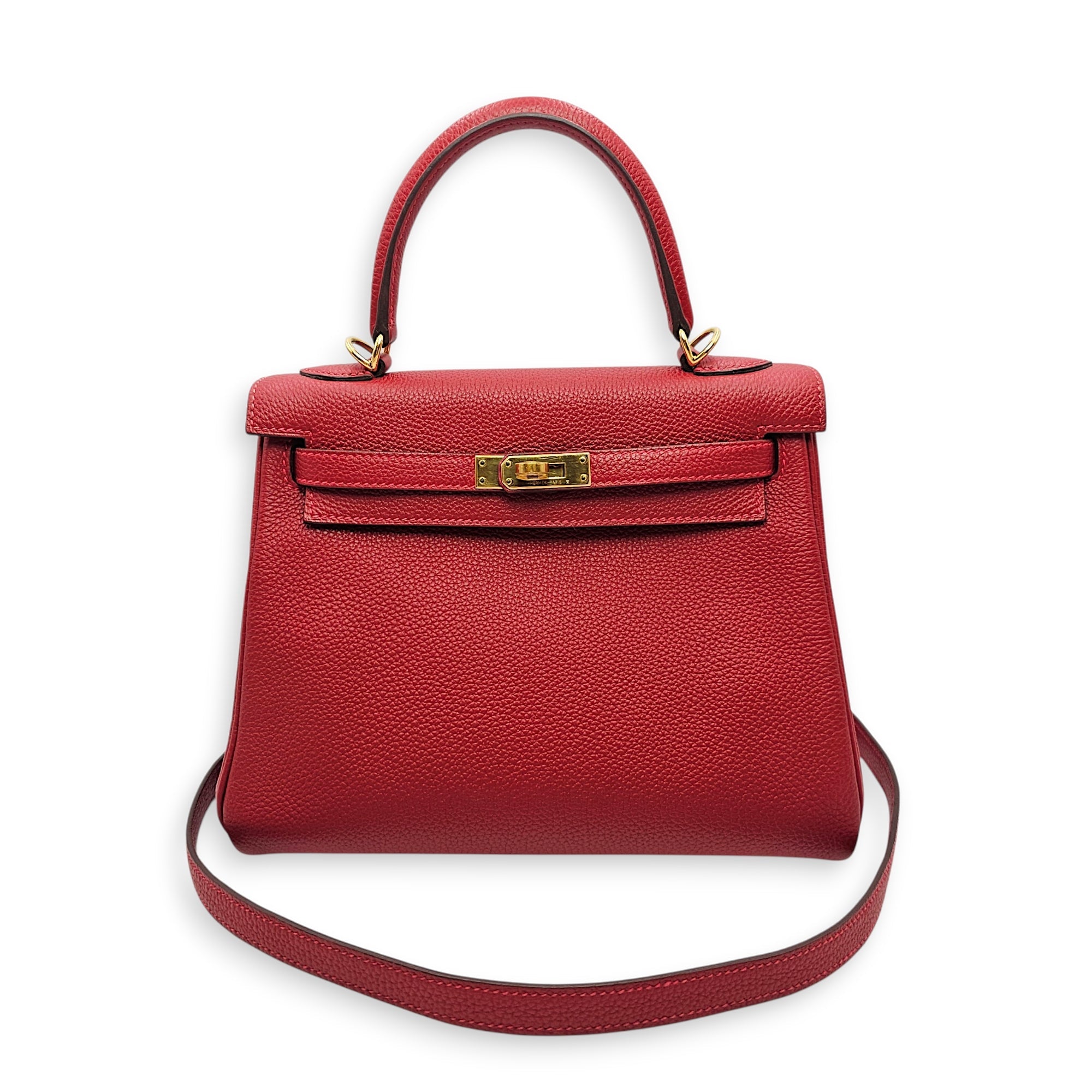 Kelly 25 Rouge vif in Togo Gold hardware CL2606-21785 15
