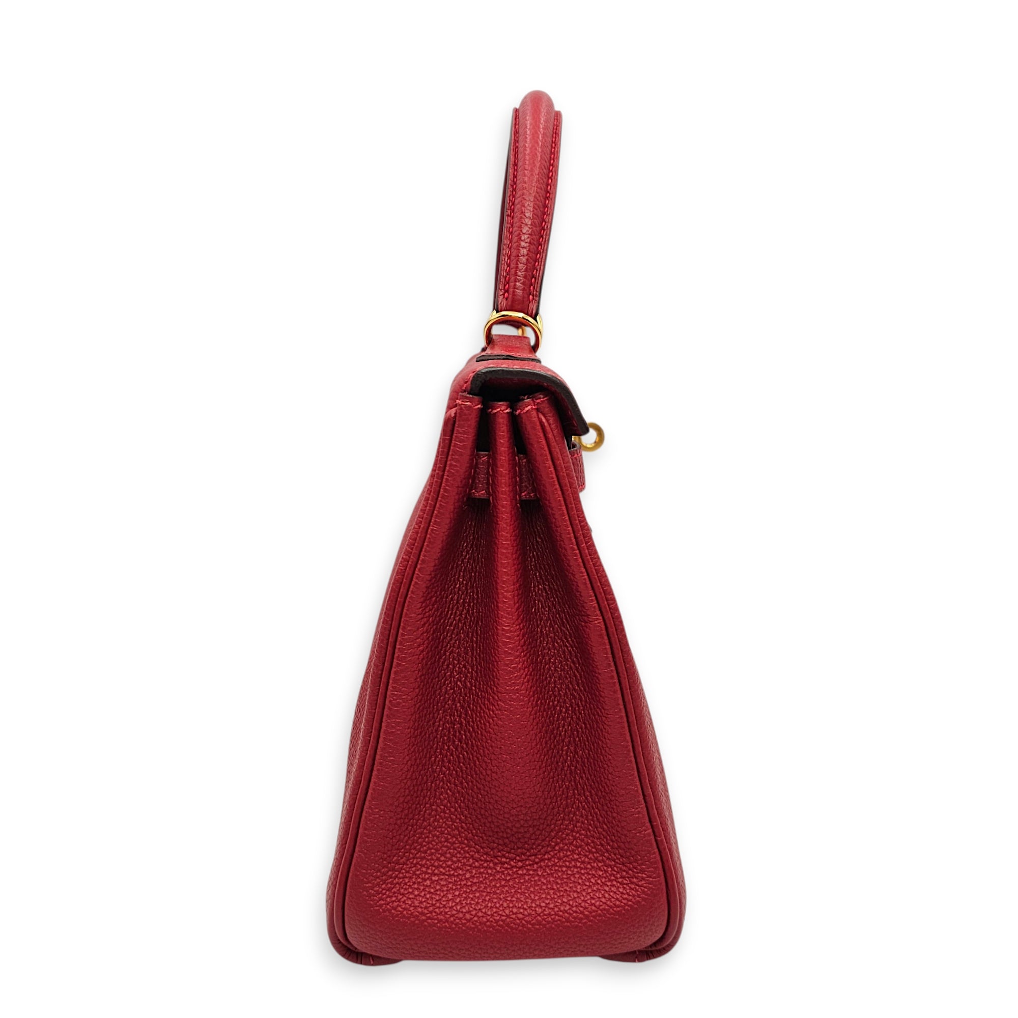 Kelly 25 Rouge vif in Togo Gold hardware CL2606-21785 3