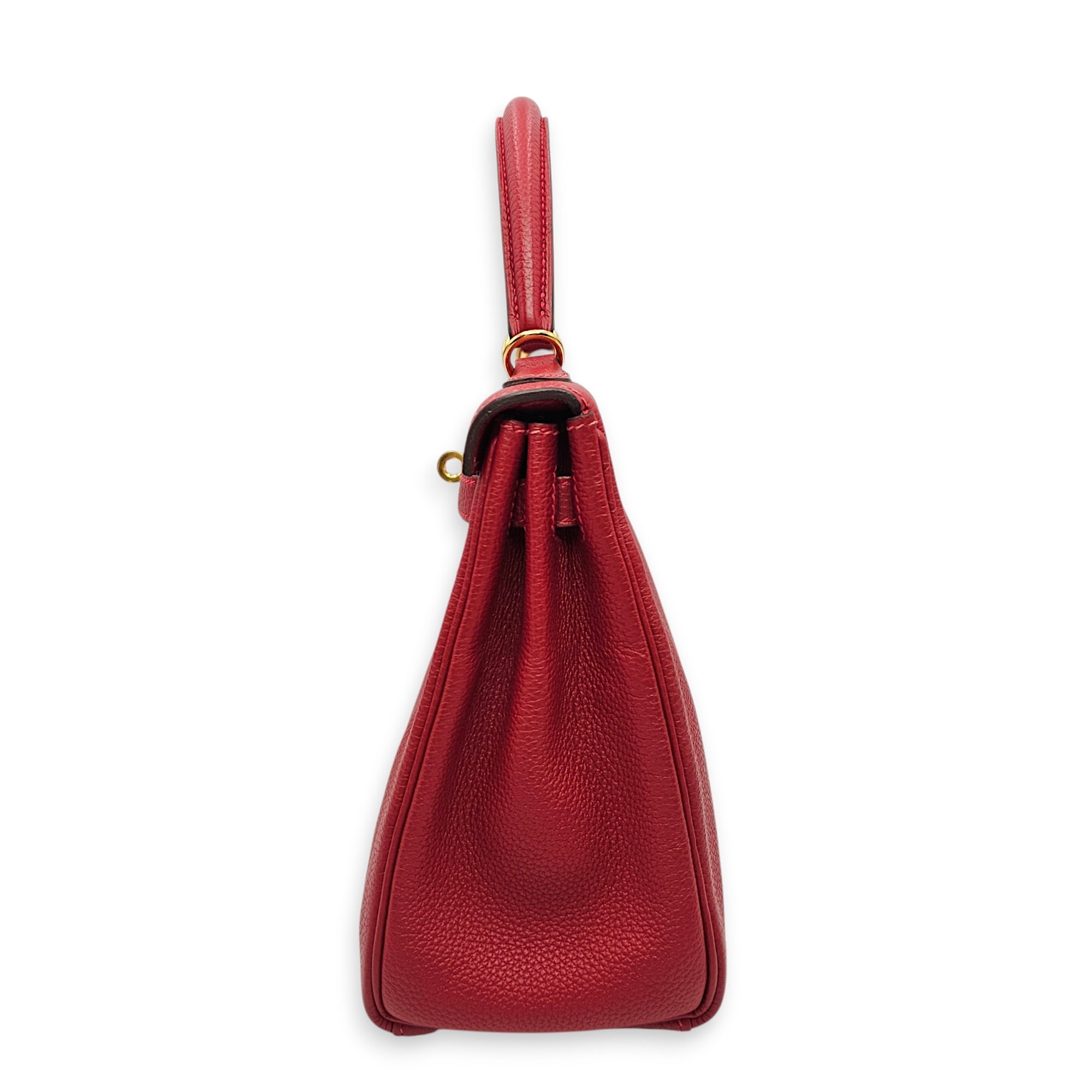 Kelly 25 Rouge vif in Togo Gold hardware CL2606-21785 4