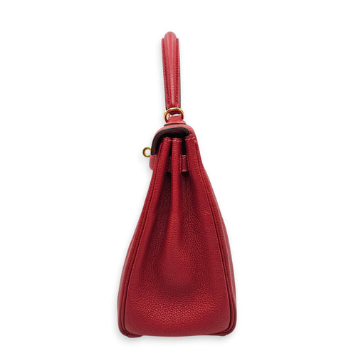 Kelly 25 Rouge vif in Togo Gold hardware CL2606-21785 4