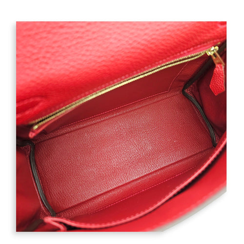 Kelly 25 Rouge vif in Togo Gold hardware CL2606-21785 6