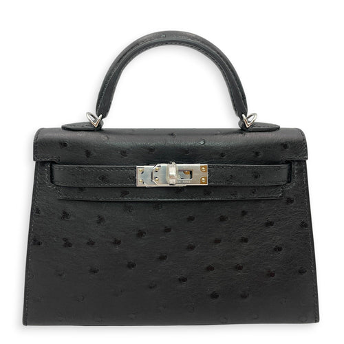 Sellier Kelly 20 Black in Ostrich Palladium hardware CL2606-21791 1