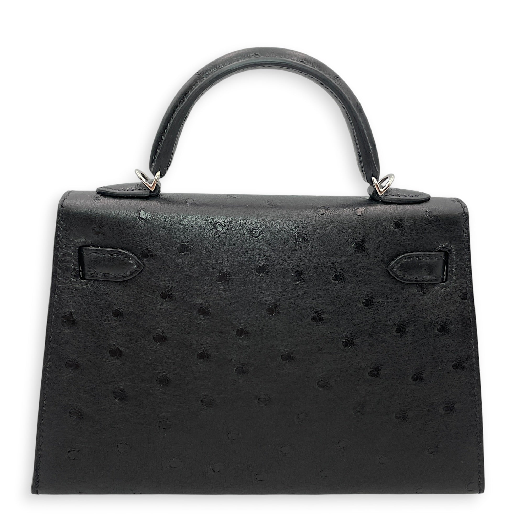 Sellier Kelly 20 Black in Ostrich Palladium hardware CL2606-21791 2