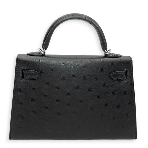 Sellier Kelly 20 Black in Ostrich Palladium hardware CL2606-21791 2