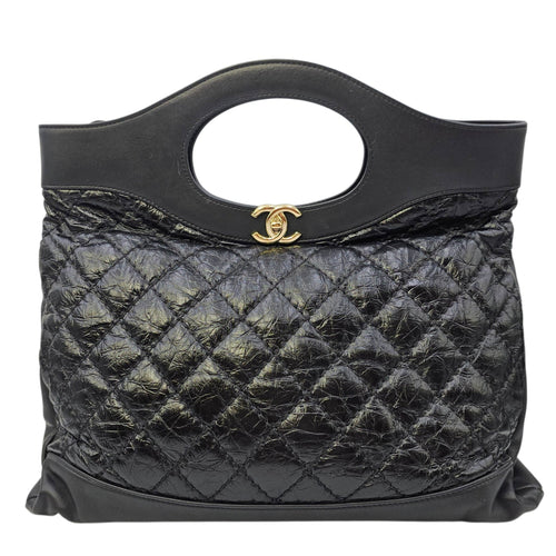 31 Shopping Tote 37 Black Top Handle Bag in Distressed Leather Gold hardware CL2606-21796 1