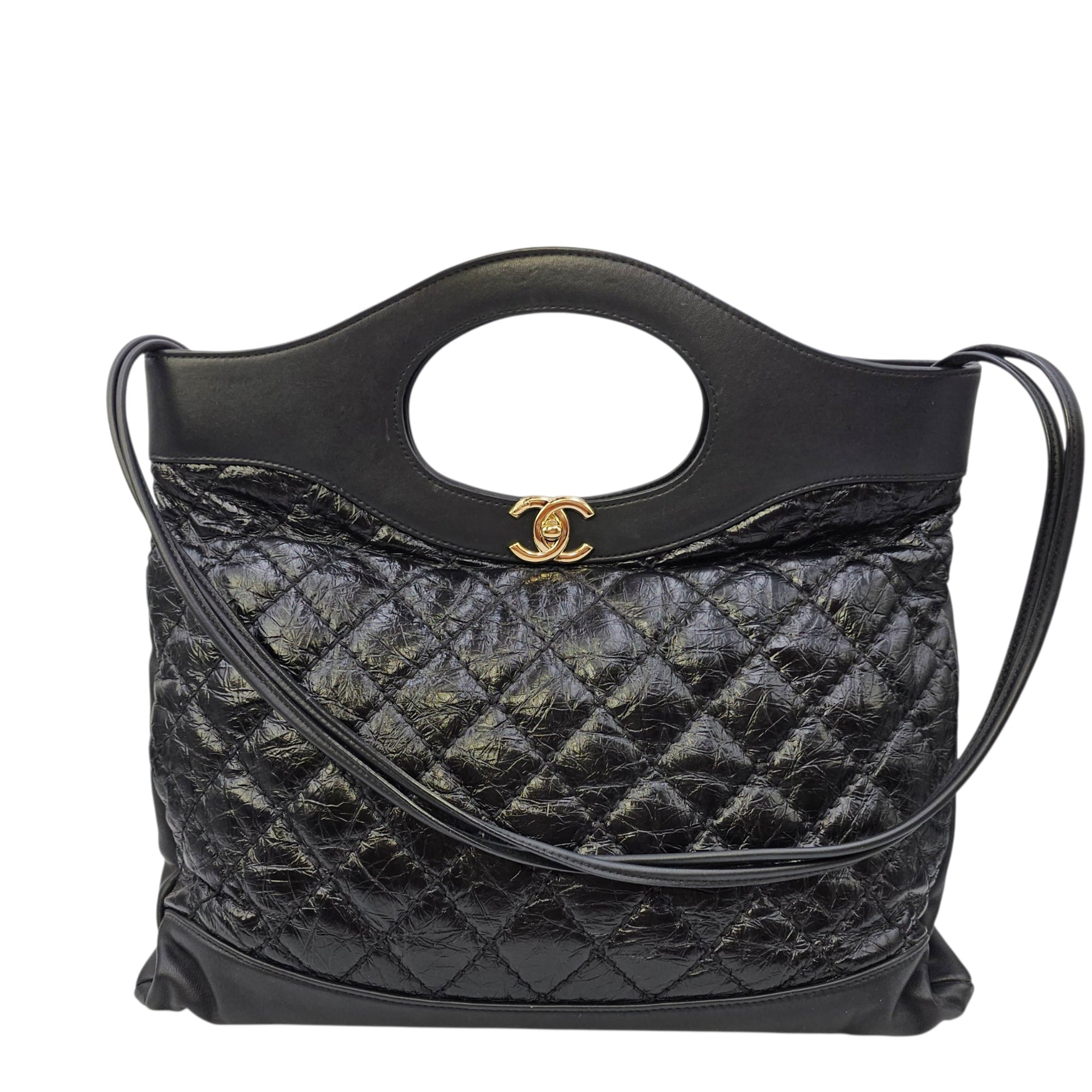 31 Shopping Tote 37 Black Top Handle Bag in Distressed Leather Gold hardware CL2606-21796 18