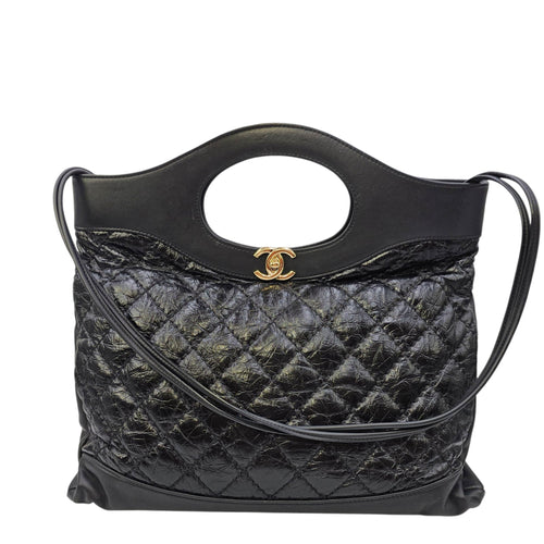 31 Shopping Tote 37 Black Top Handle Bag in Distressed Leather Gold hardware CL2606-21796 18