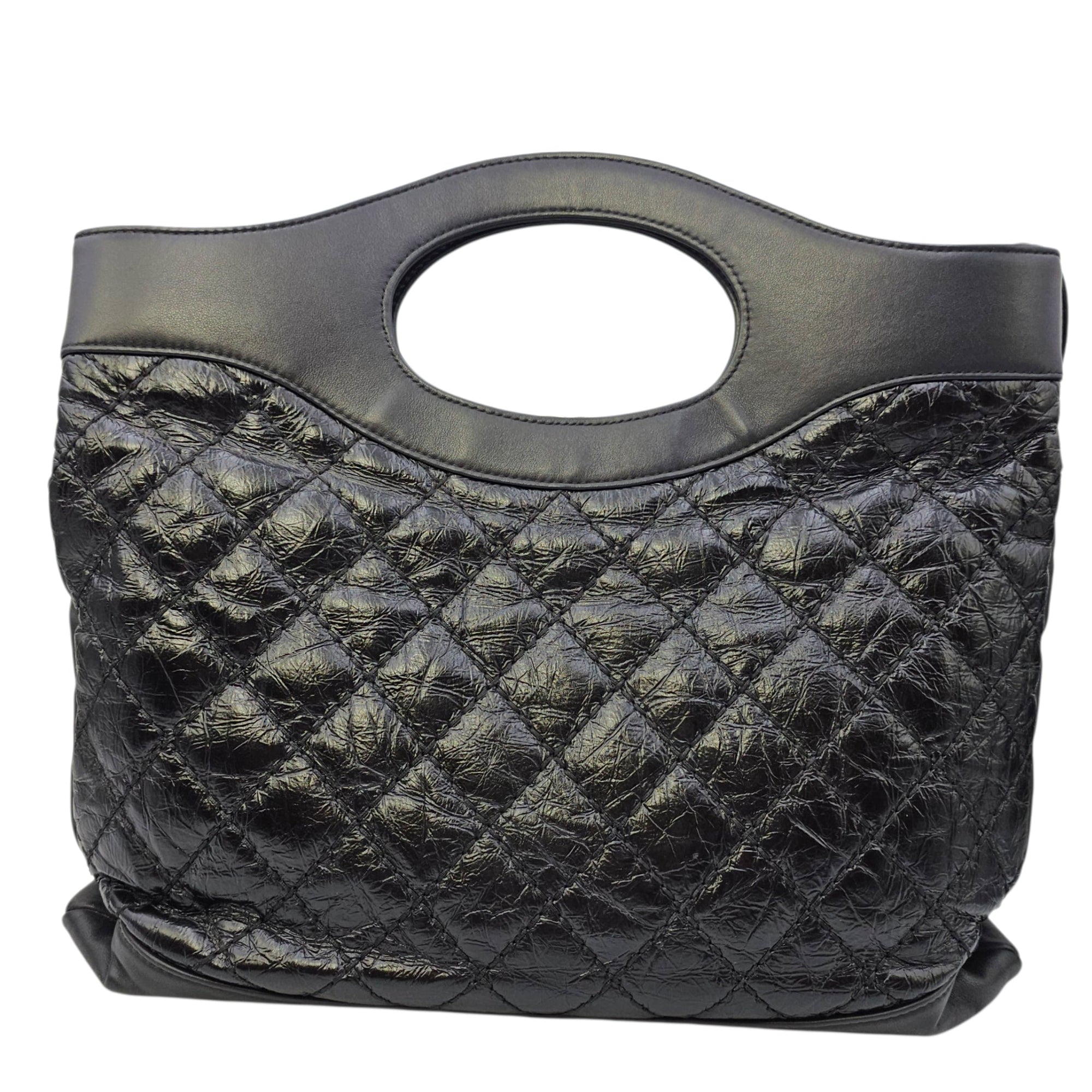 31 Shopping Tote 37 Black Top Handle Bag in Distressed Leather Gold hardware CL2606-21796 2