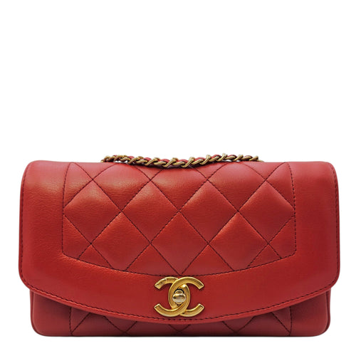 Diana Reissue Flap Size 22 cm Red Shoulder Bag in Calfskin Gold hardware