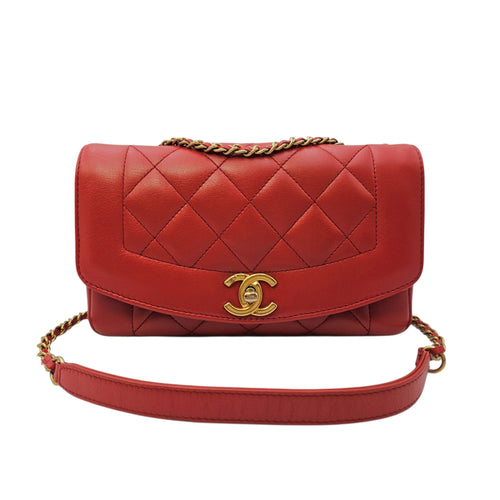 Diana Reissue Flap Size 22 cm Red Shoulder Bag in Calfskin Gold hardware